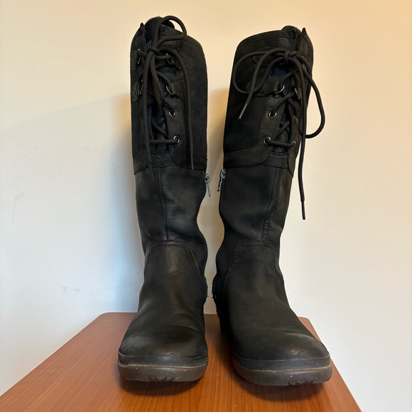 UGG Elsa Tall Waterproof Leather Boots Black Women’s 9 Equestrian Sleek Utility - Picture 2 of 9